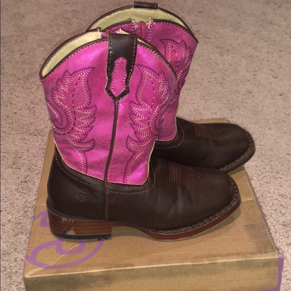 Pink and brown roper cowgirl boots